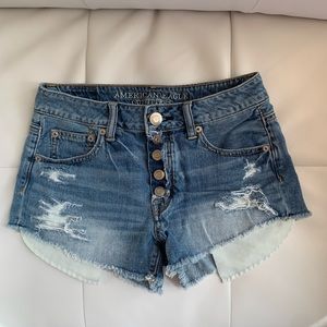 American Eagle Distressed Denim Button Up Shorts